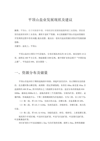 平顶山盐业发展现状及建议