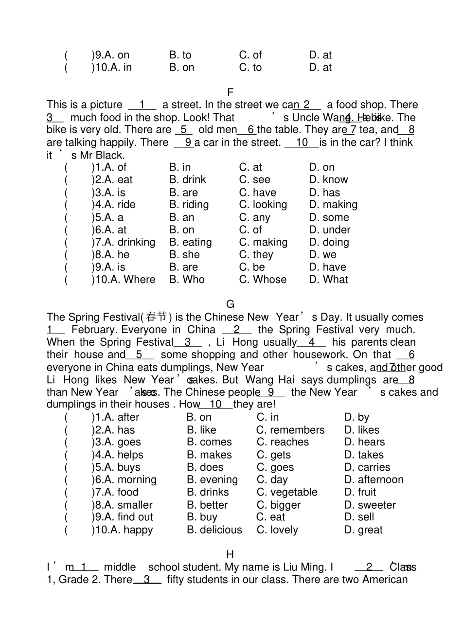 五年级英语完形填空专项训练_第3页
