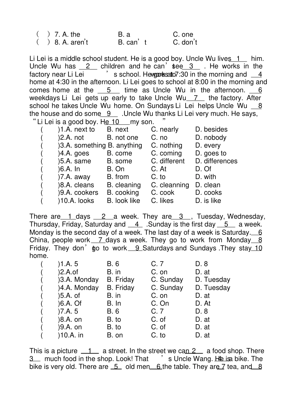 五年级英语完形填空专项训练A_第2页