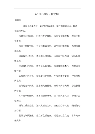 五行口诀断五脏之病