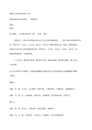 五行相生相克表