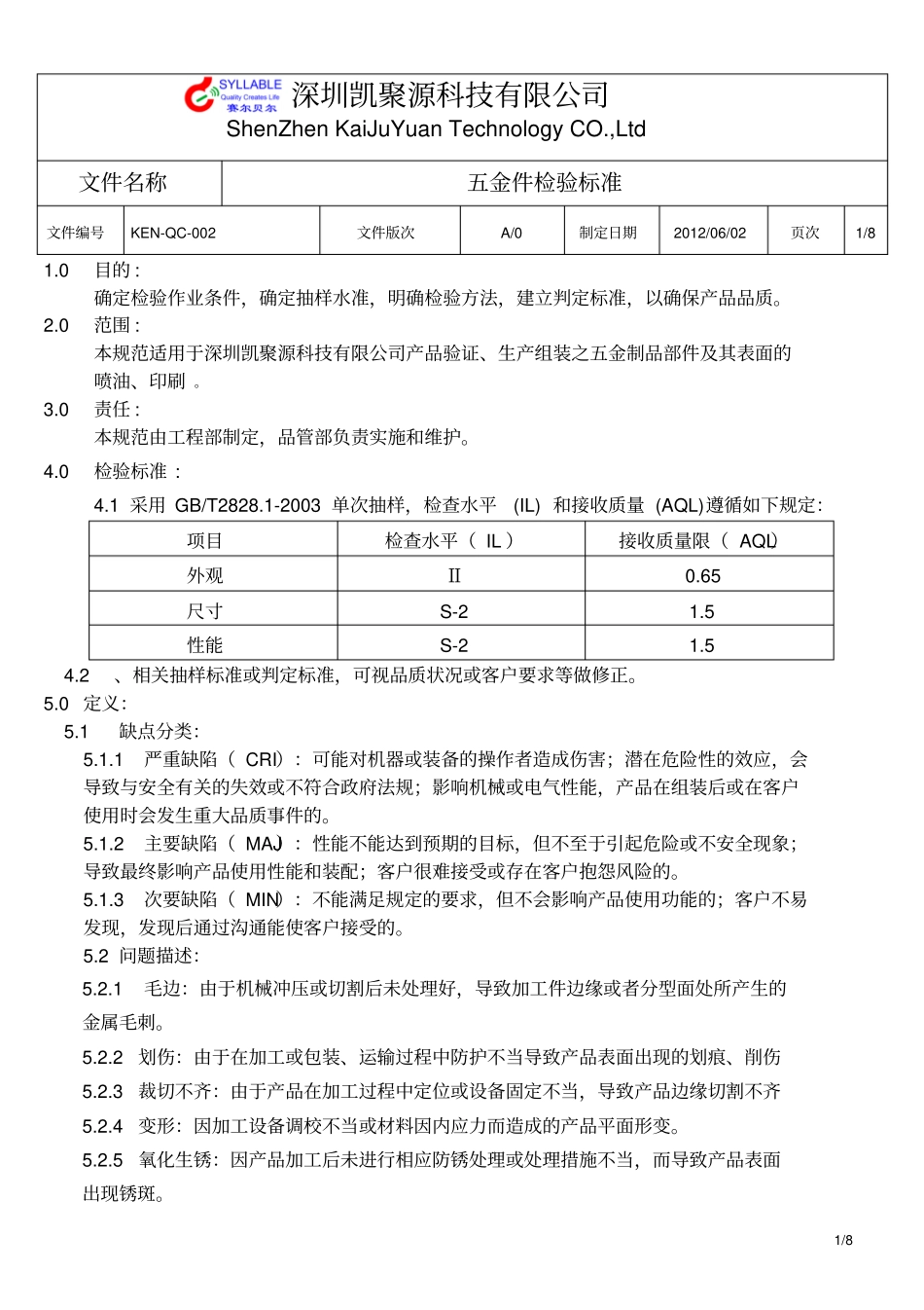 五金件外观检验标准汇总_第1页