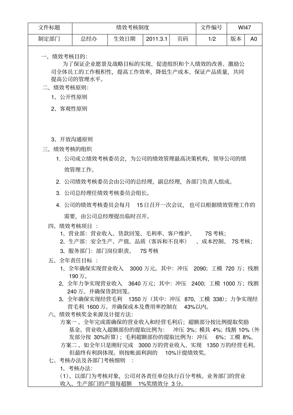五金制造业公司绩效考核制度_第1页