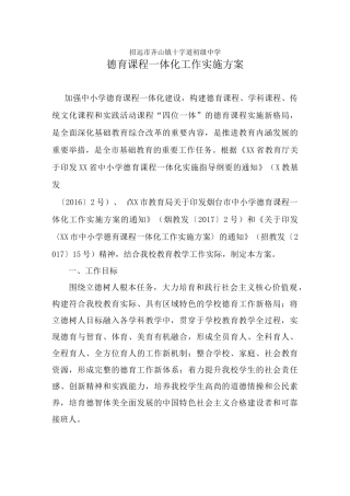 初级中学德育课程一体化工作实施方案