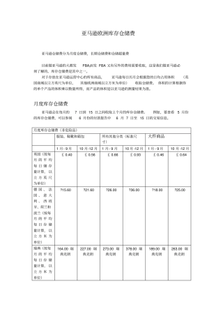 亚马逊欧洲库存仓储费