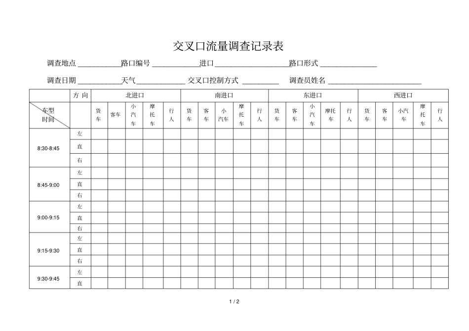 交叉口流量调查记录表_第1页