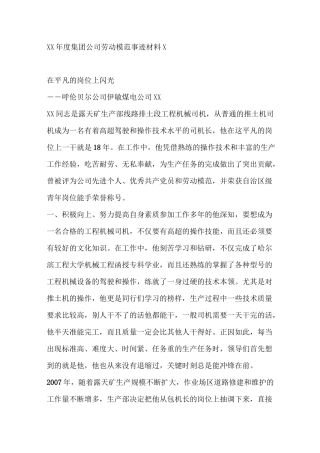 集团公司劳动模范先进事迹材料