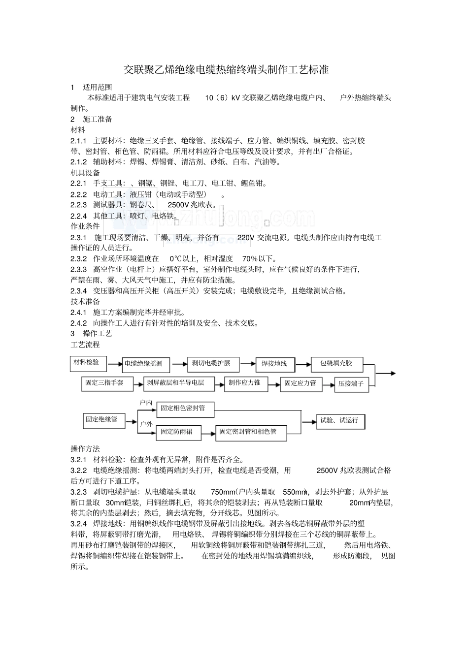 交联聚乙烯绝缘电缆热缩终端头制作工艺标准_第1页