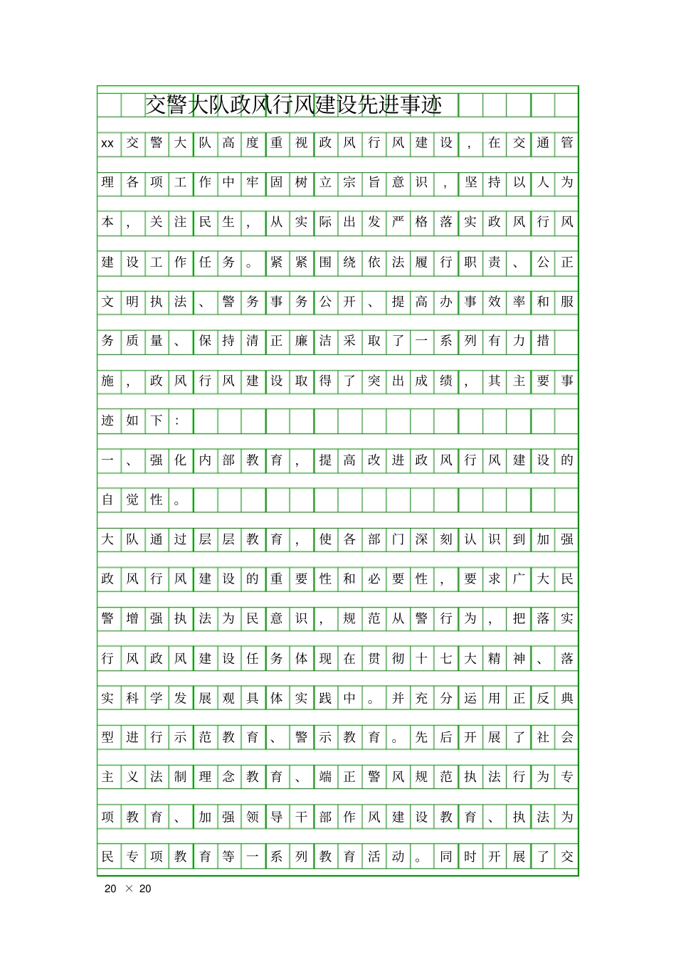 交警大队政风行风建设先进事迹精品工作报告_第1页