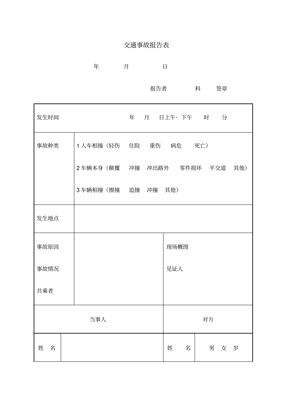 交通事故报告表_第1页