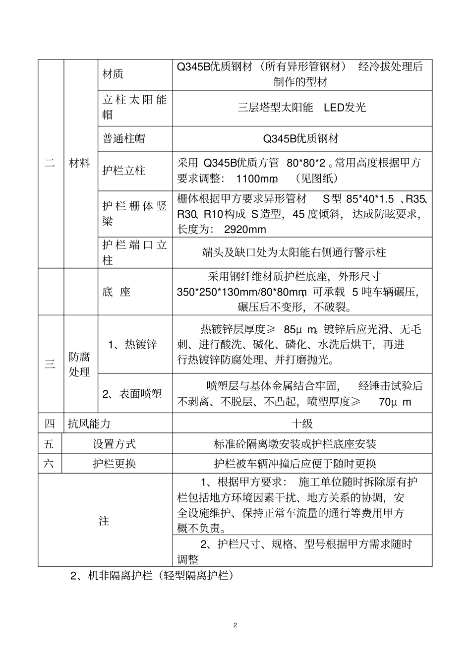 交通护栏及附属设施技术要求技术要求道路隔离护栏技术参数一_第2页