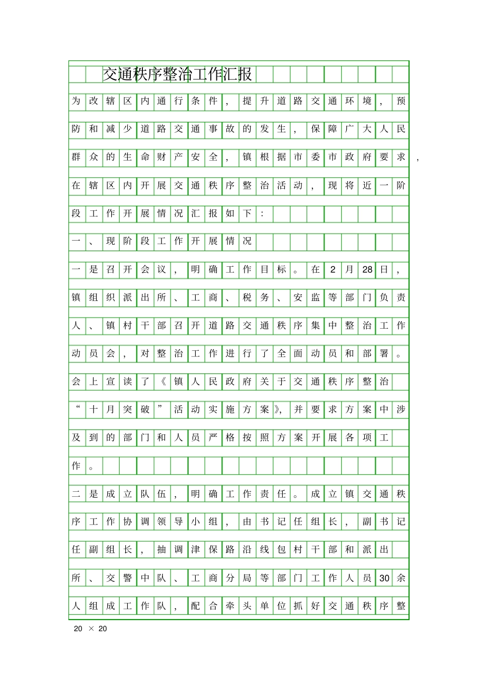 交通秩序整治工作汇报精品工作报告_第1页