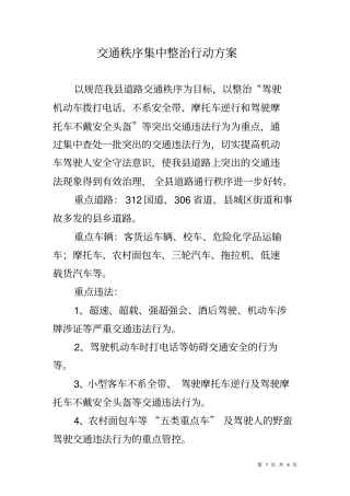 交通秩序集中整治行动方案