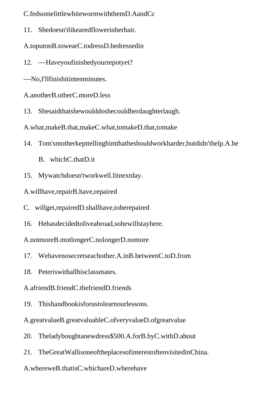 精编最全中考英语语法单项选择题300题(含答案)_第2页