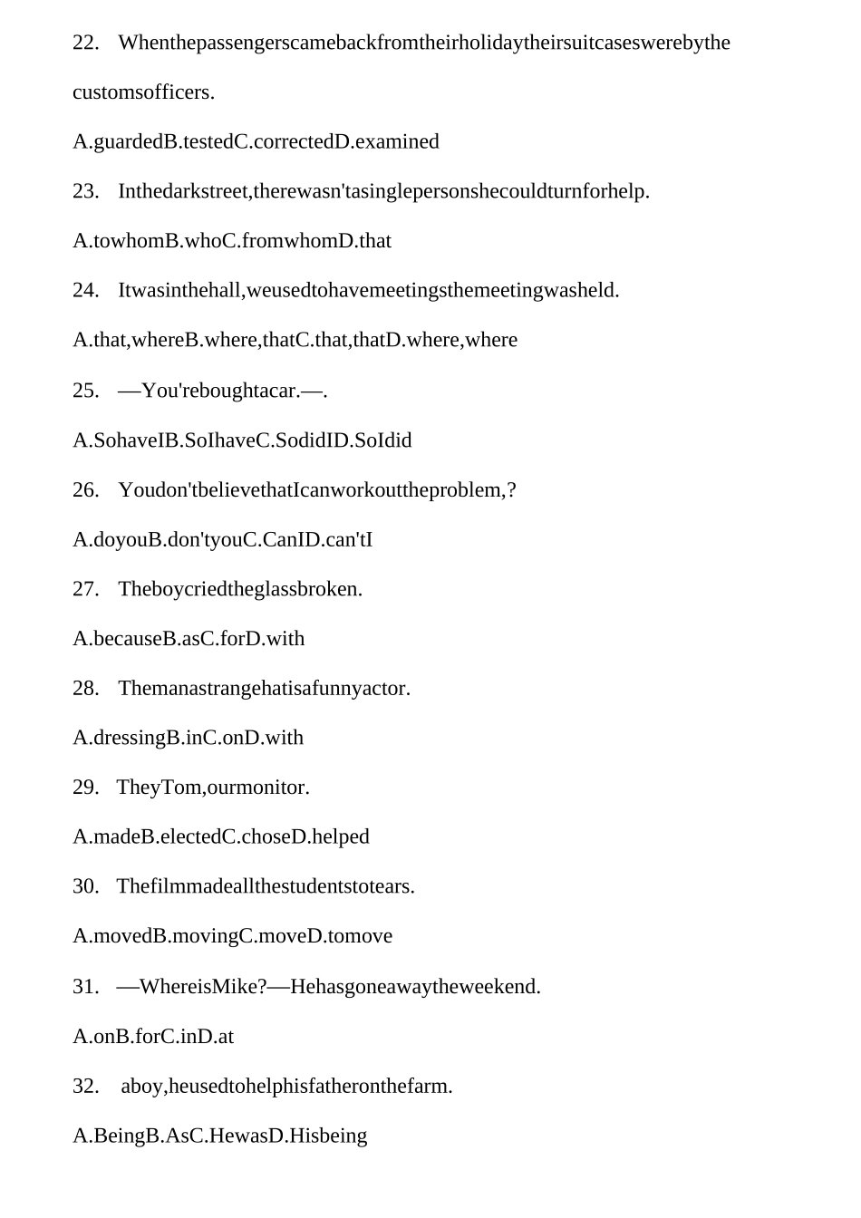 精编最全中考英语语法单项选择题300题(含答案)_第3页