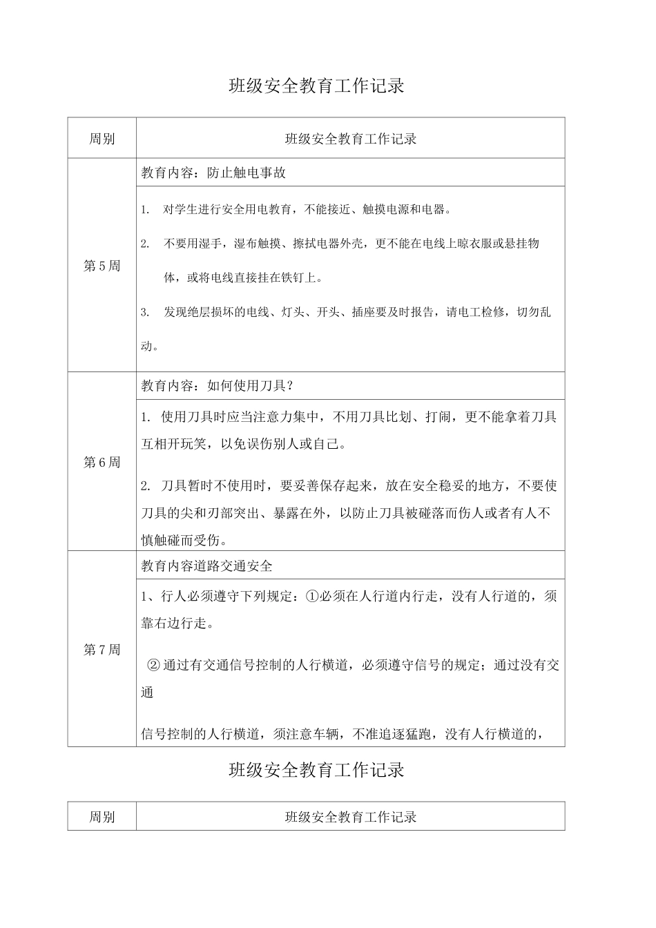 班级安全教育工作记录 _第1页