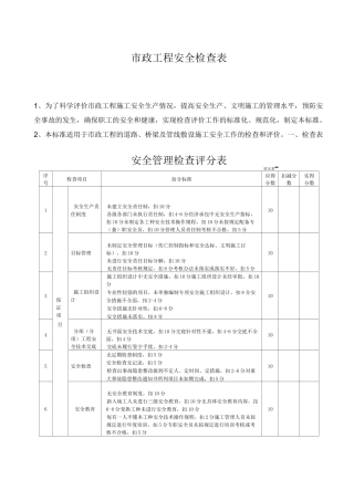 市政项目工程安全评分表