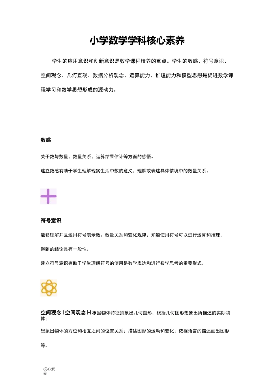 小学数学学科核心素养内容_第1页