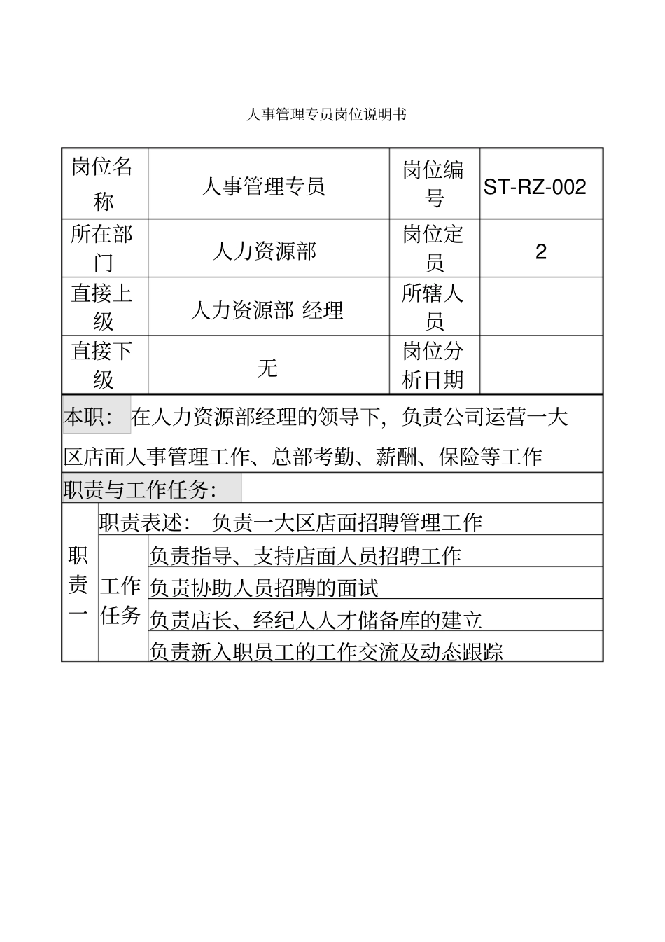 人事专员培训专员岗位说明书_第2页