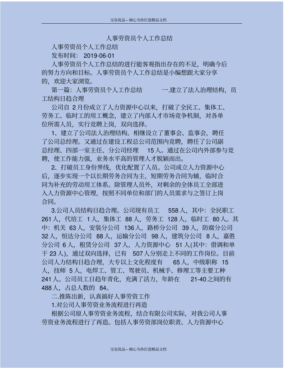 人事劳资员个人工作总结_第2页
