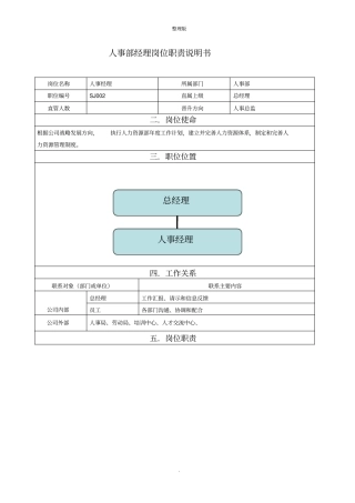 人事经理岗位职责说明书