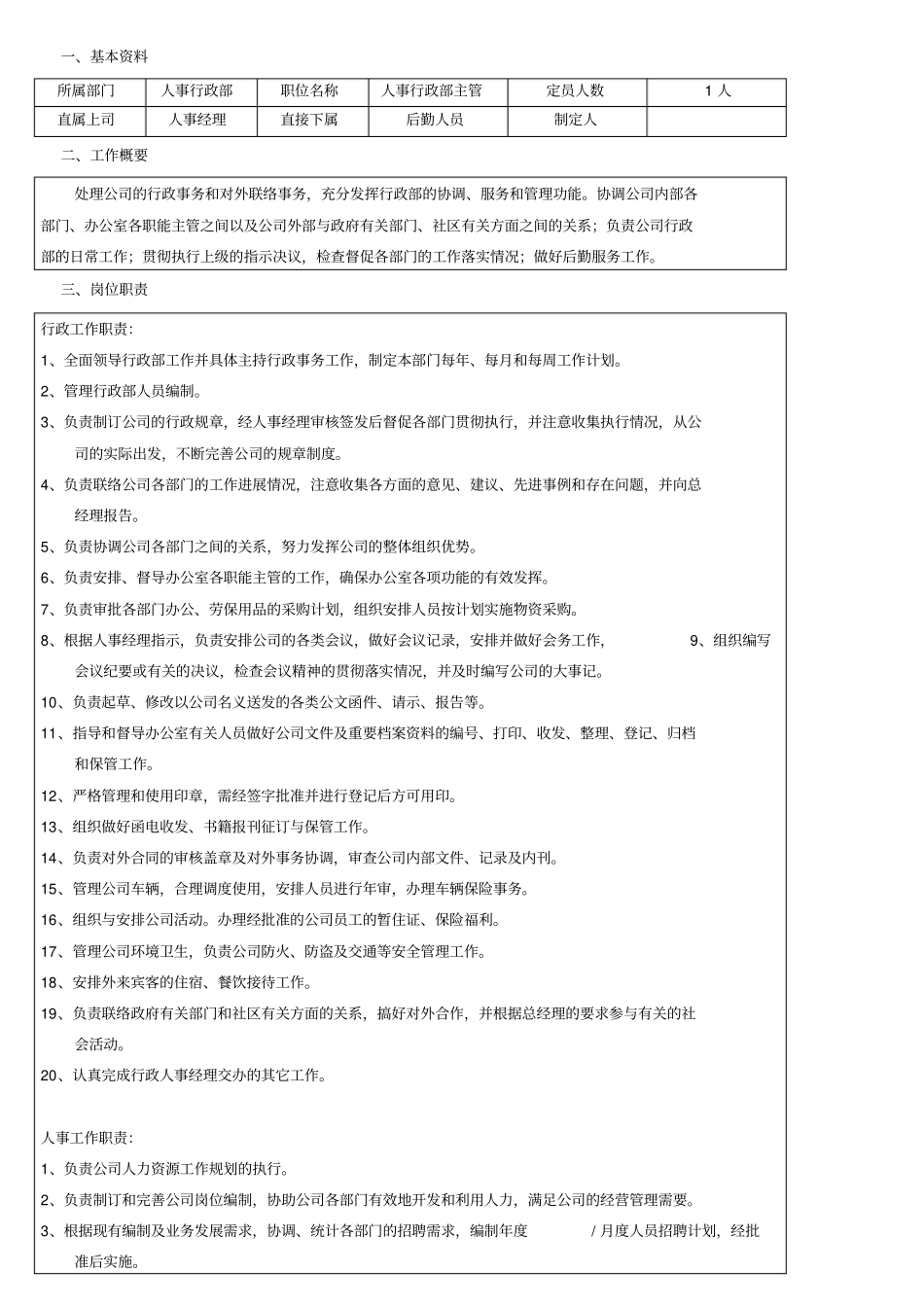 人事行政主管岗位职责_第1页