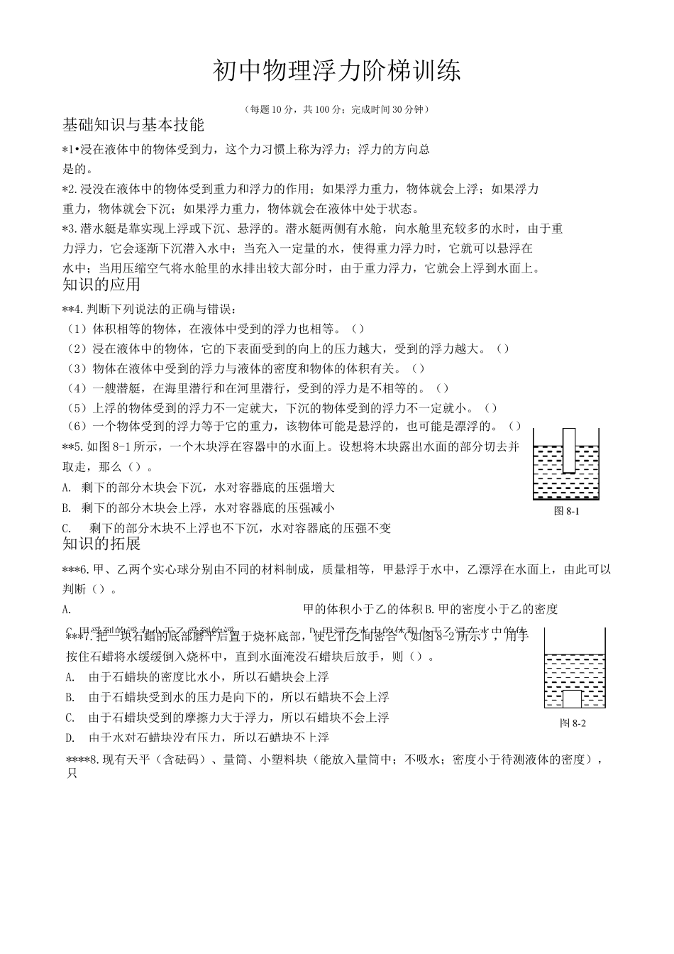 初中物理浮力阶梯训练_第1页