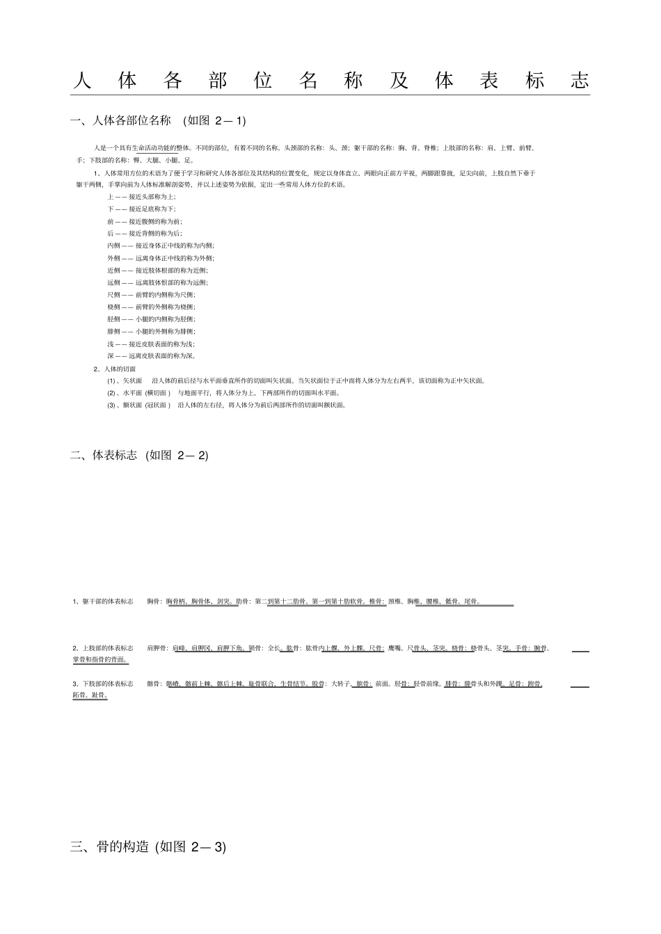 人体各部位名称及体表格标志_第1页