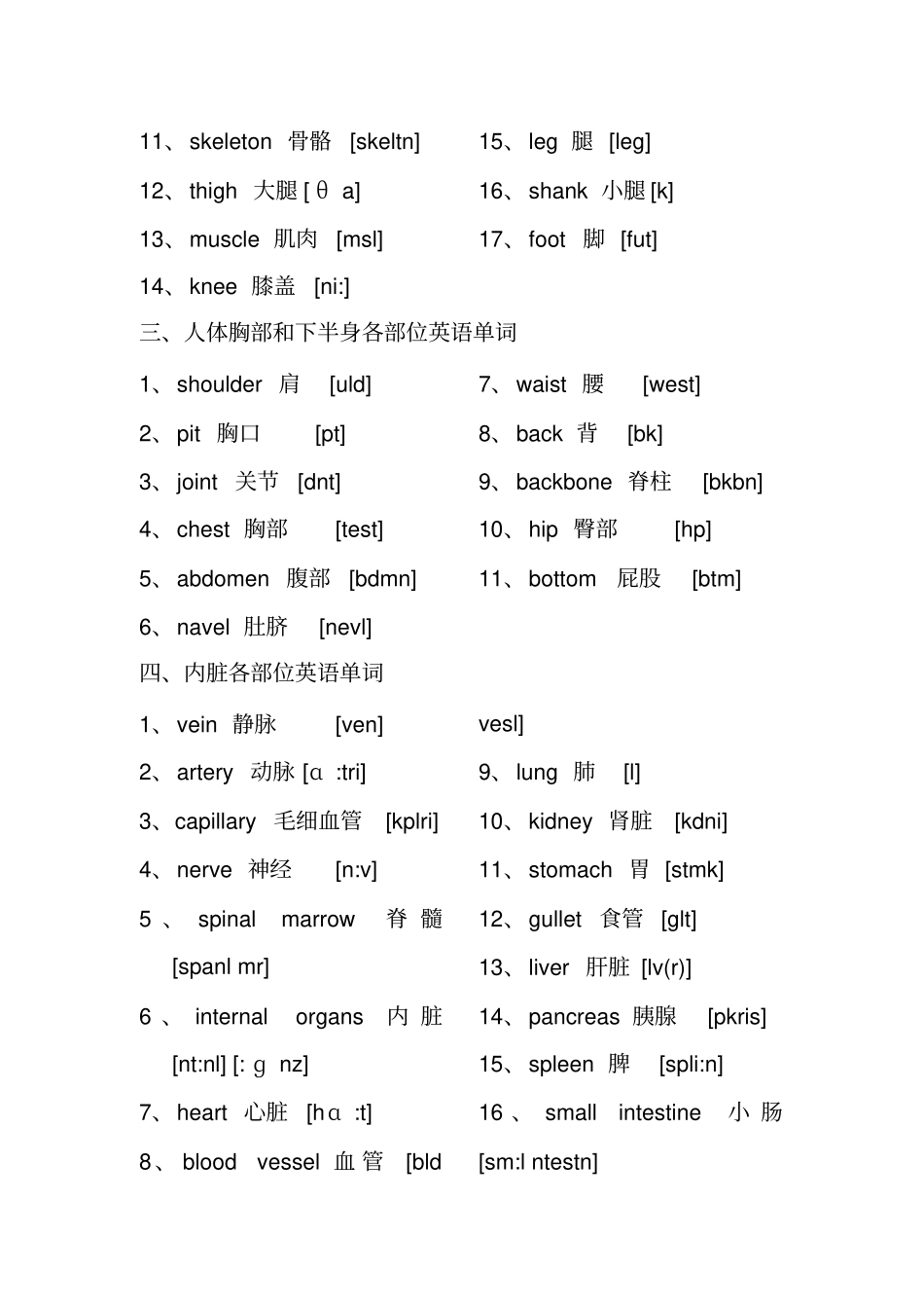 人体各部位英语单词及其他汇总_第2页