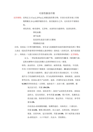 水溶性膳食纤维原料特点汇总