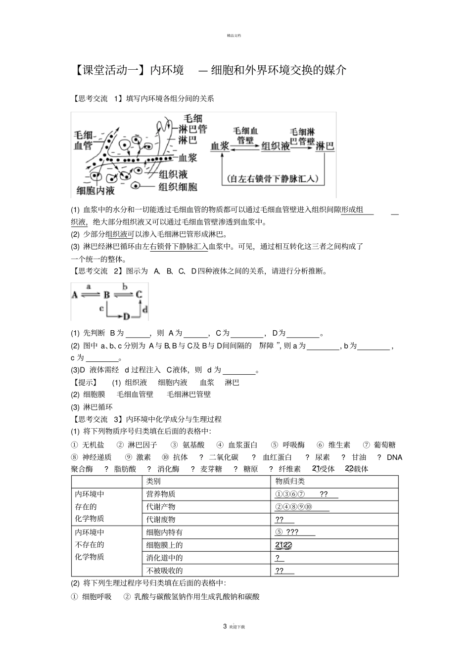 人体的内环境和稳态复习学案_第3页
