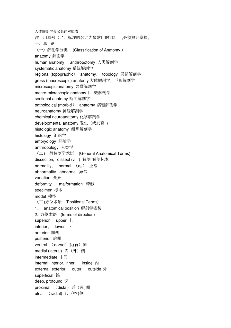 人体解剖学中英名词对照表_第1页