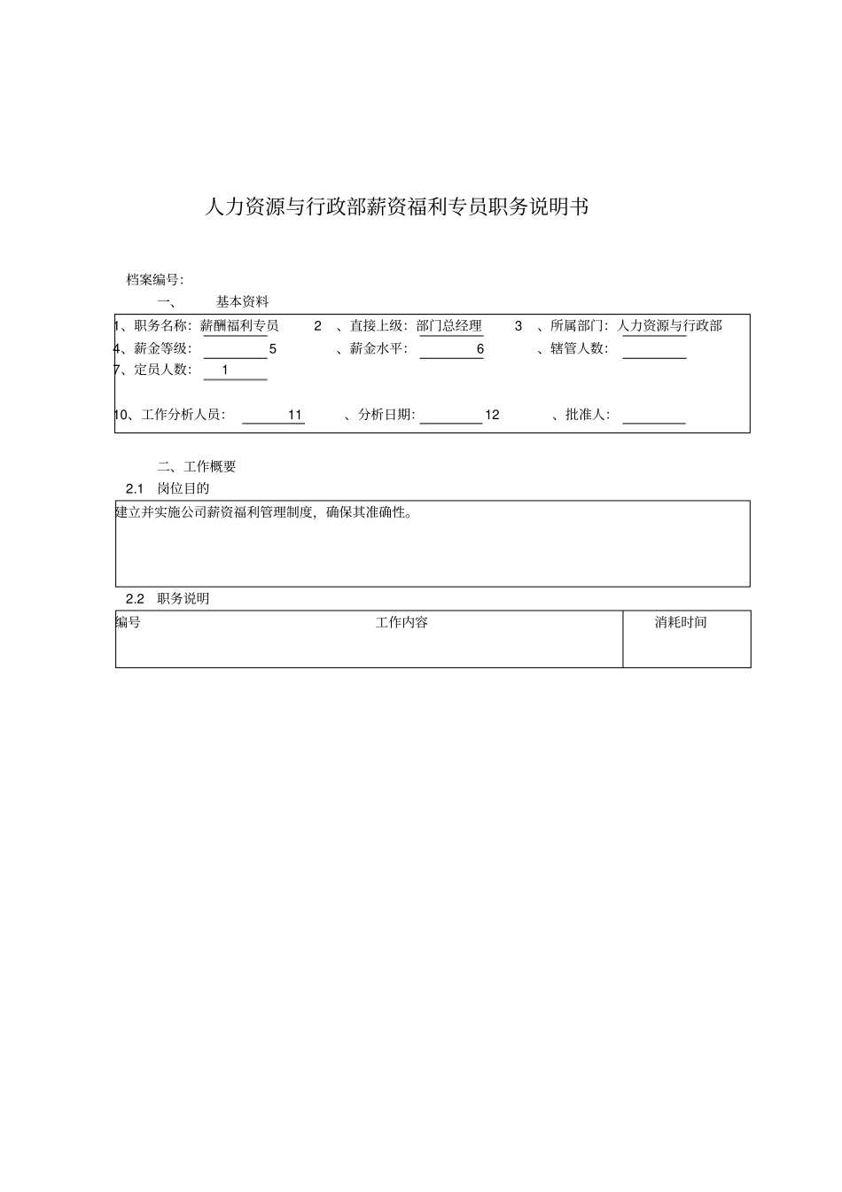 人力资源与行政部薪酬福利专员岗位职责_第1页