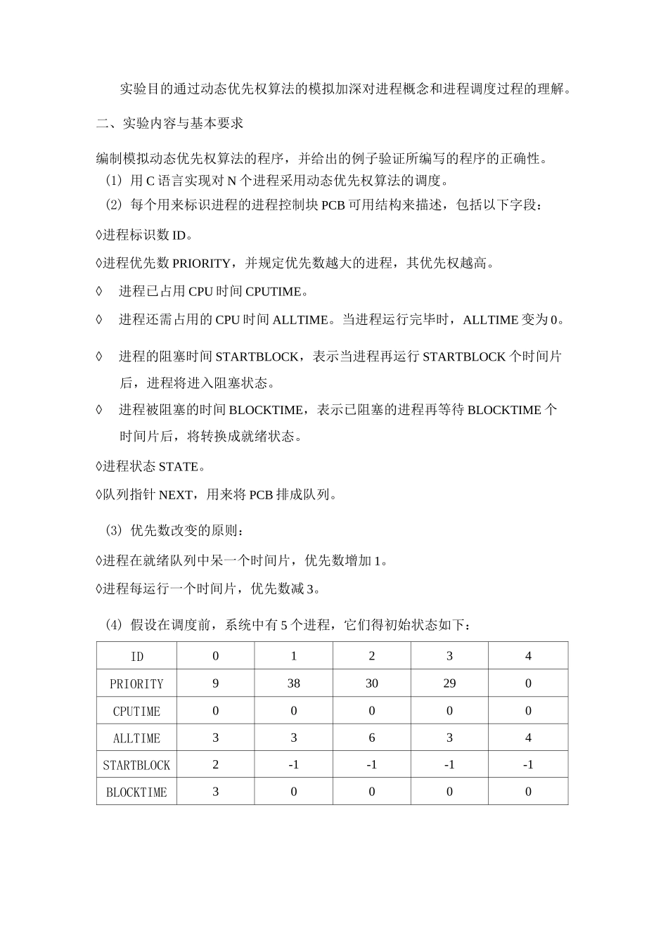 动态优先权进程调度算法实验报告_第2页