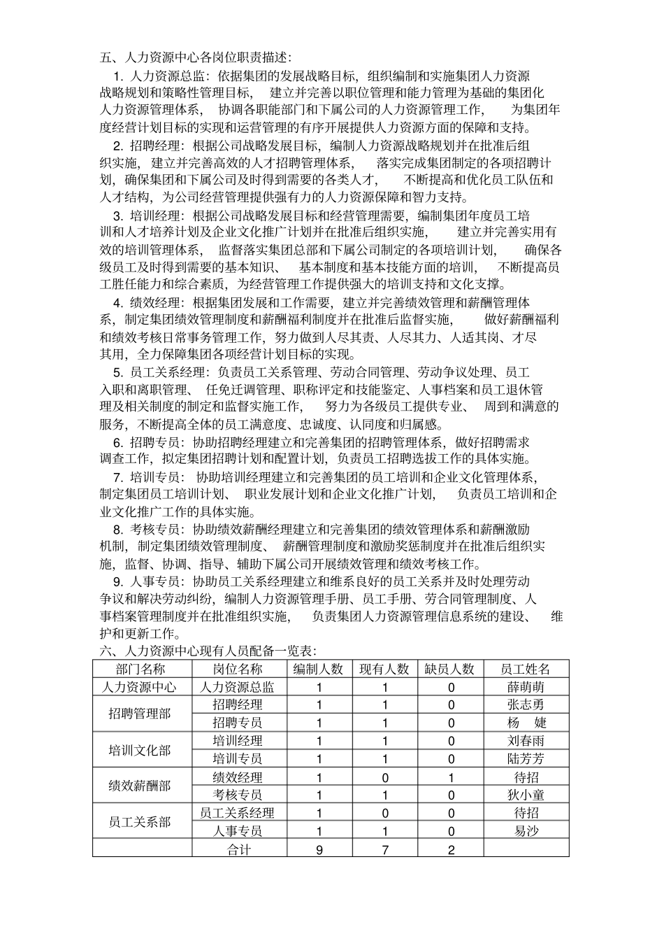 人力资源中心组织架构及职责描述_第3页