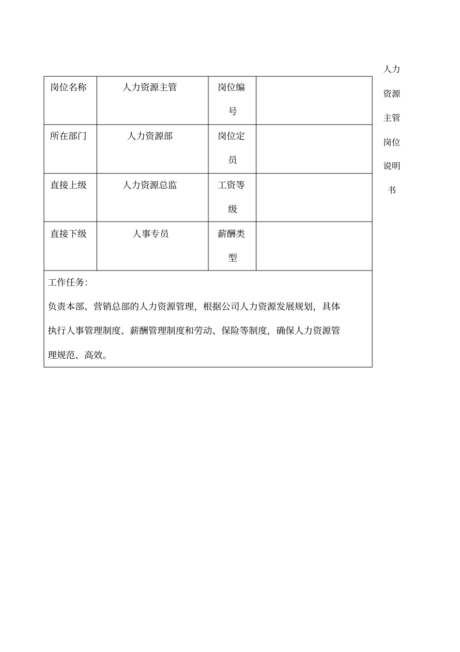 人力资源主管岗位说明书_第1页