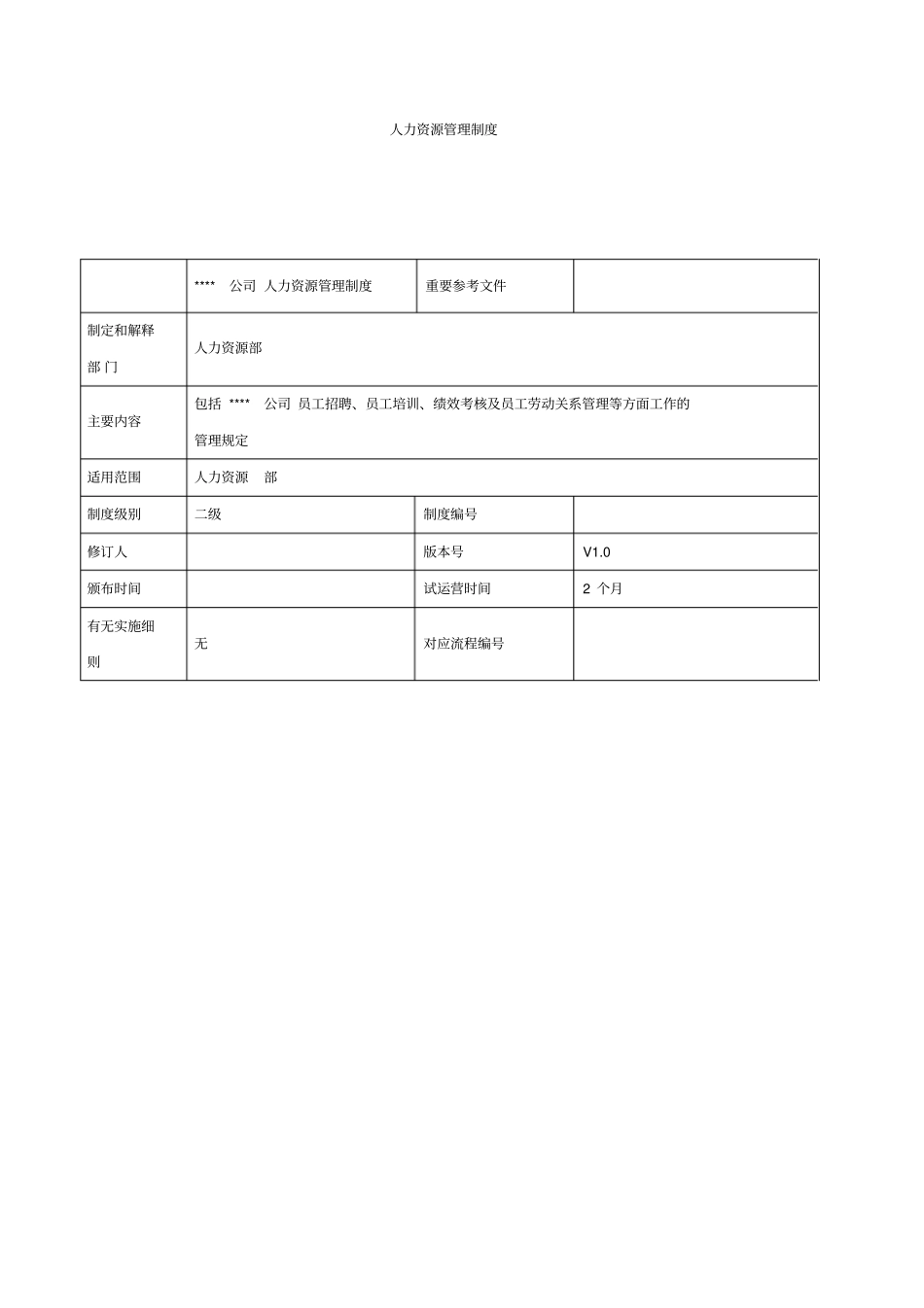 人力资源制度全含人事全套表格_第1页