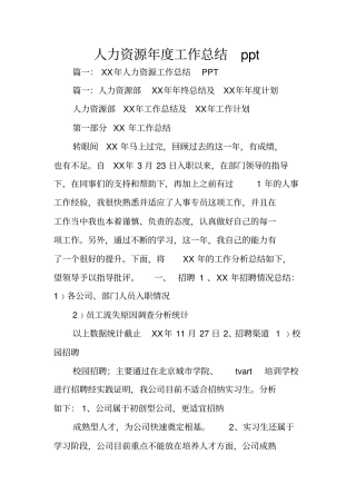 人力资源年工作总结ppt