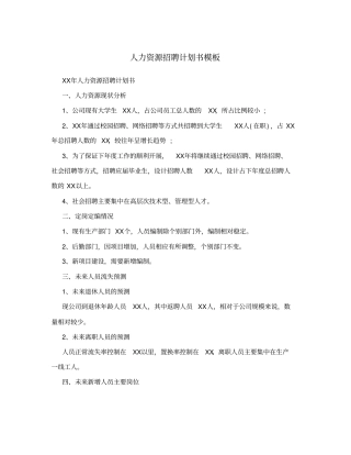 人力资源招聘计划书模板