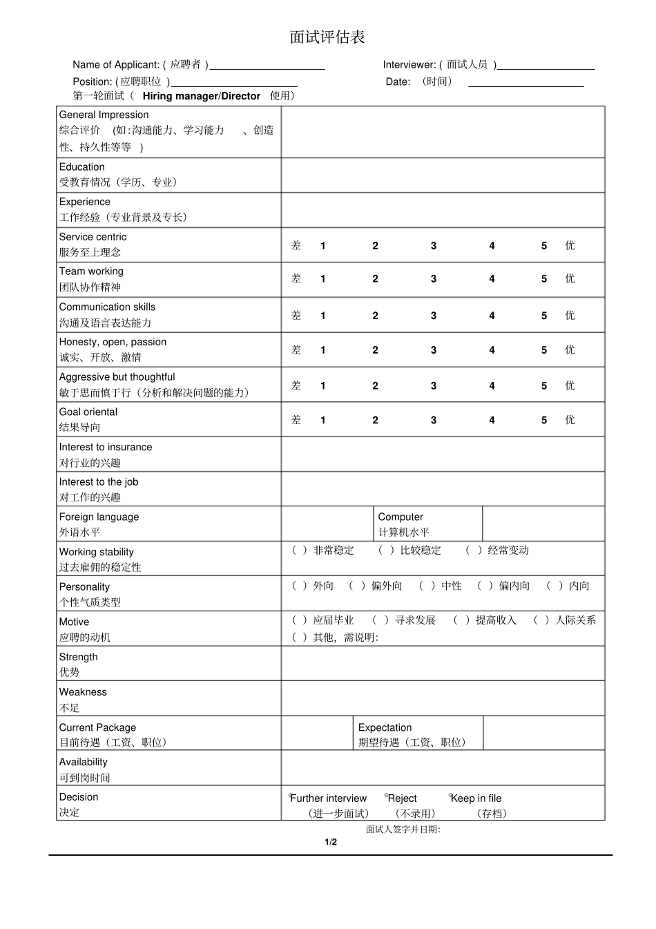 人力资源相关表格_第2页