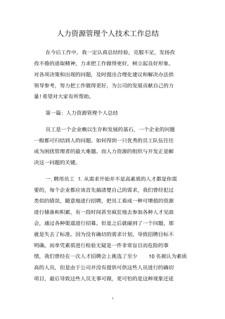 人力资源管理个人技术工作总结