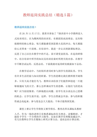 教师返岗实践总结(精选5篇)