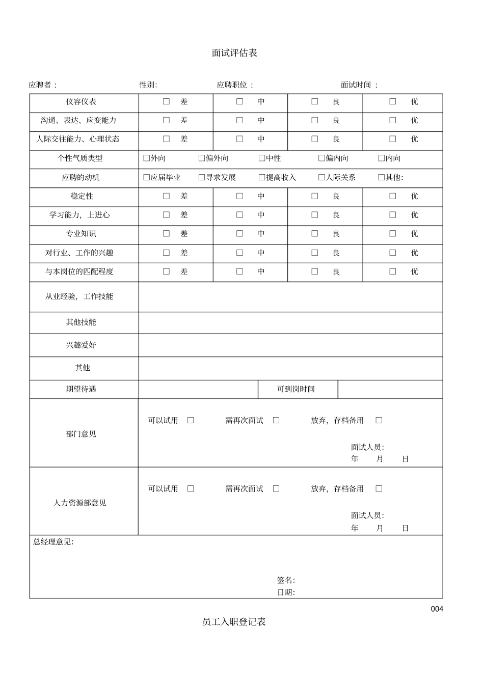 人力资源部HR常用表格30_第3页
