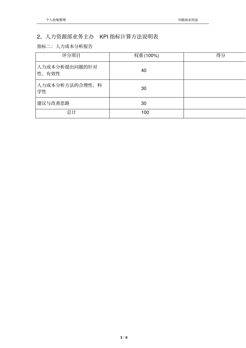 人力资源部业务主办绩效考核指标_第3页