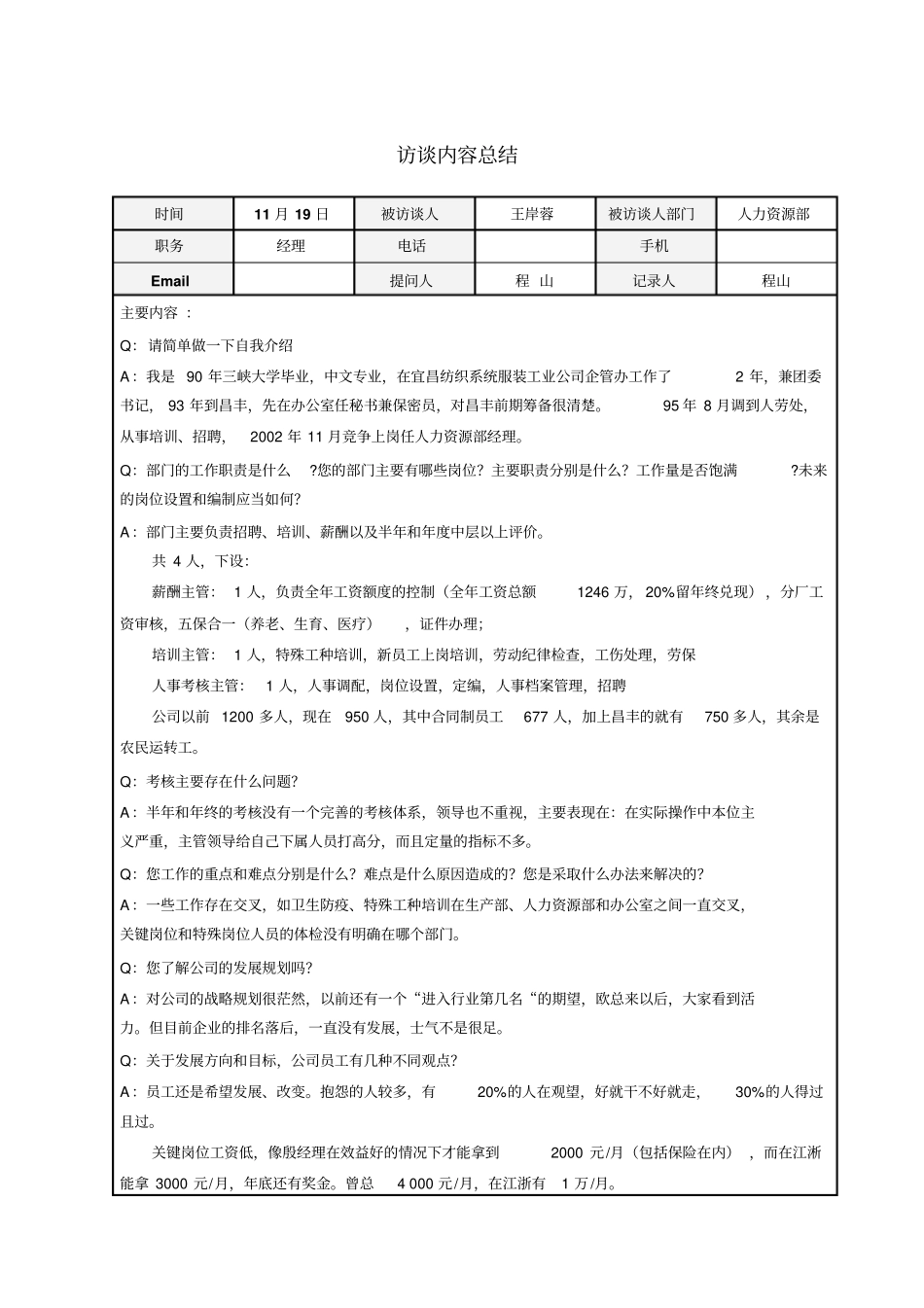 人力资源部经理王岸蓉访谈总结_第1页