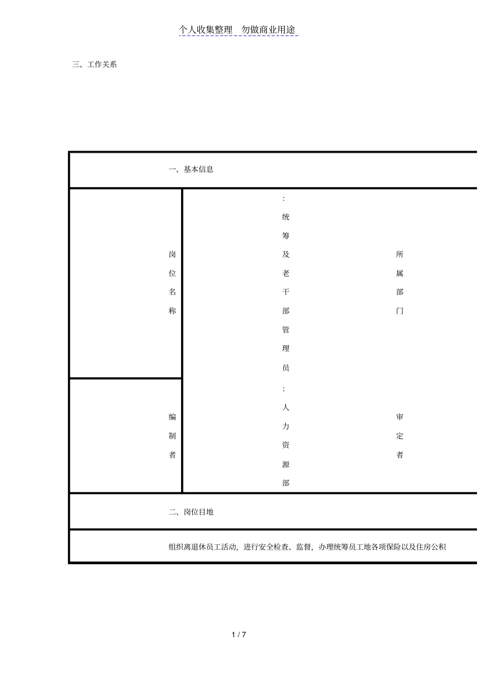 人力资源部统筹及老干部管理制度员岗位职责_第1页