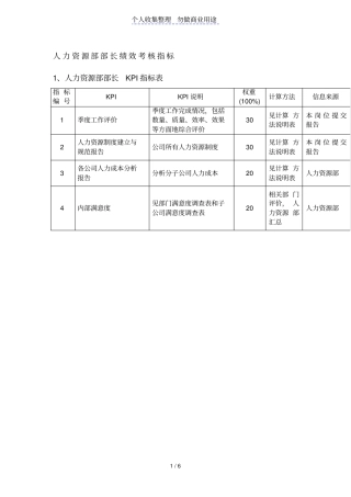 人力资源部部长绩效考核指标