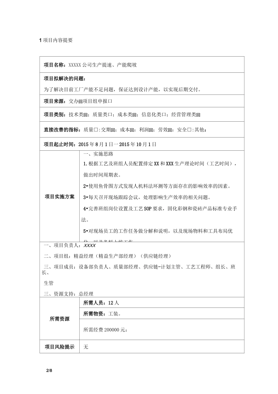 公司生产提速、产能爬坡项目立项报告_第2页