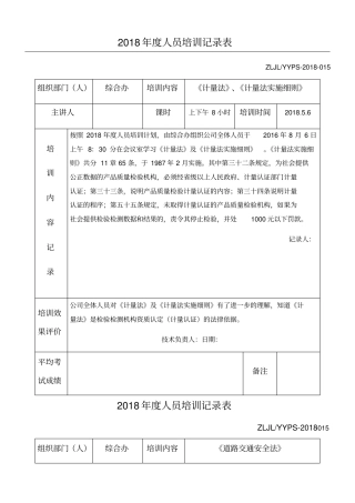 人员培训记录表