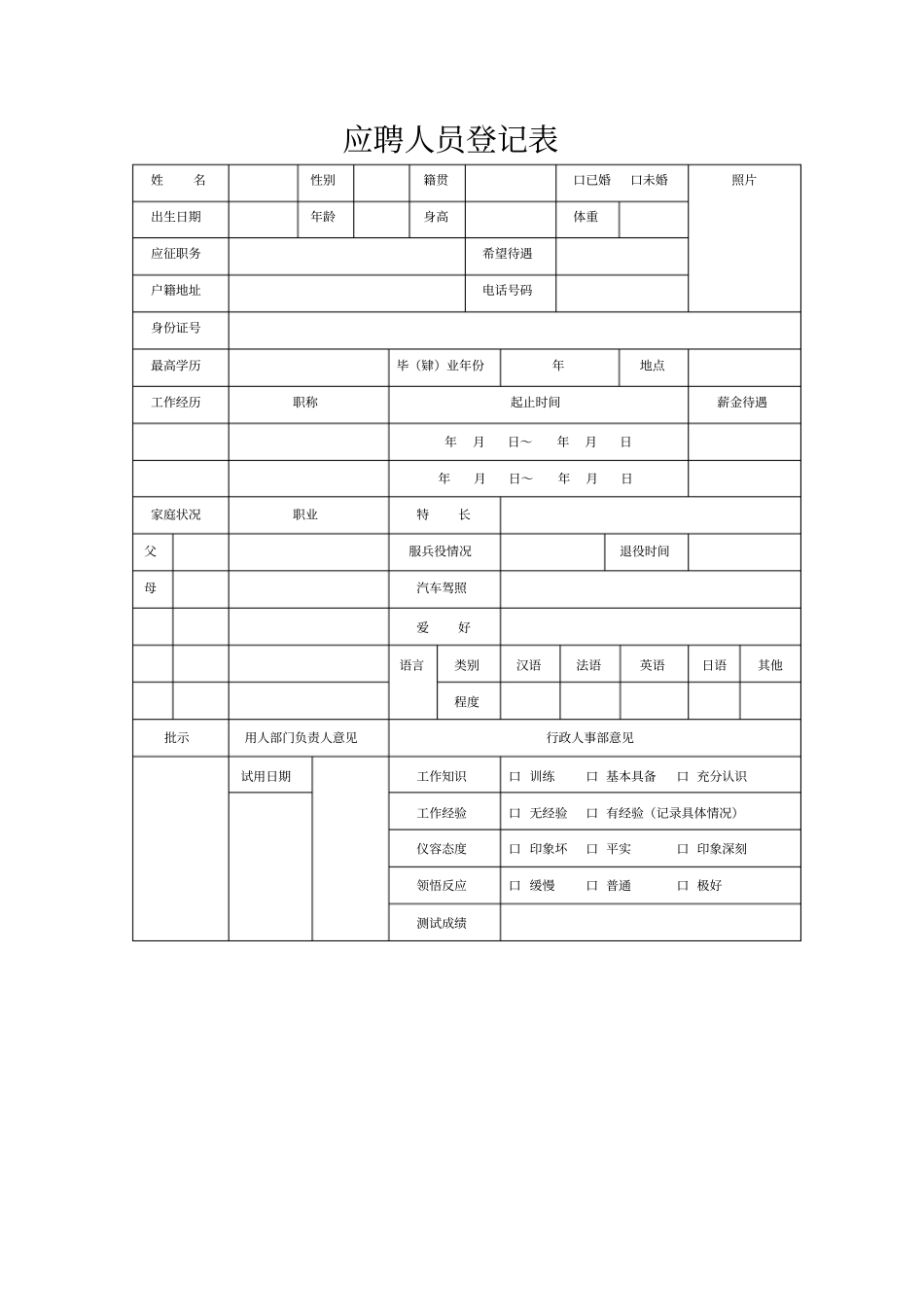 人员招聘申请表_第2页